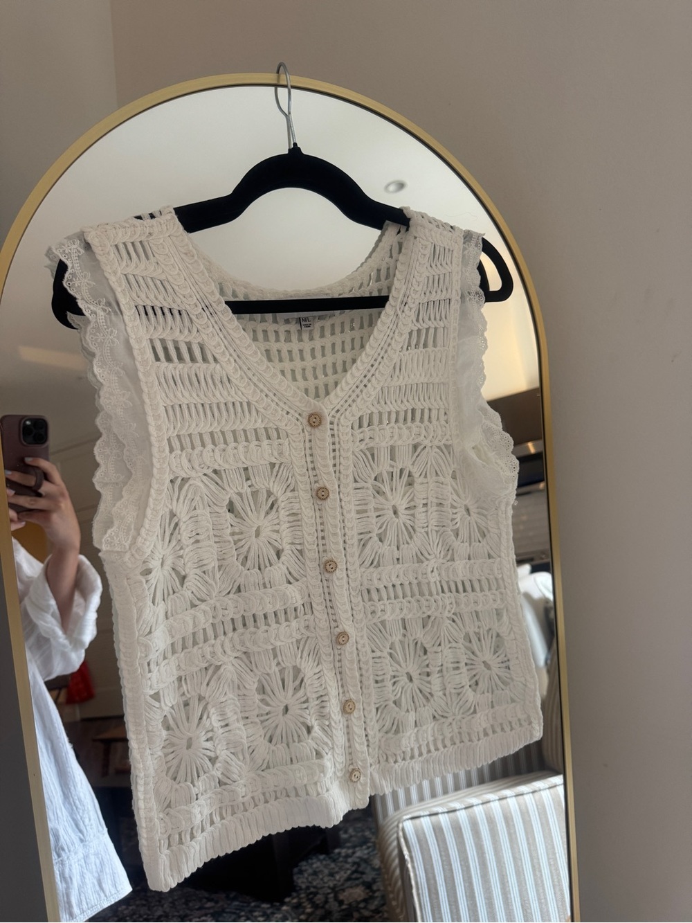Gilli Open-Weave Crochet Vest in Cream